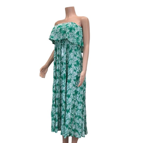 Japna Boho Tropical Strapless Maxi Sundress -Women SZ M -Tazzel Tie -Front Slits - Picture 12 of 14